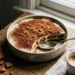 Tiramisu au speculoos, sur une table. Servi en dessert.