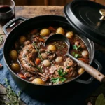 Civet de lapin dans une cocotte en fonte