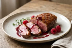 Magret de canard sauce framboises