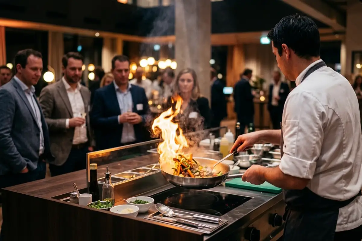 Démonstration showcooking lors d"un buffet